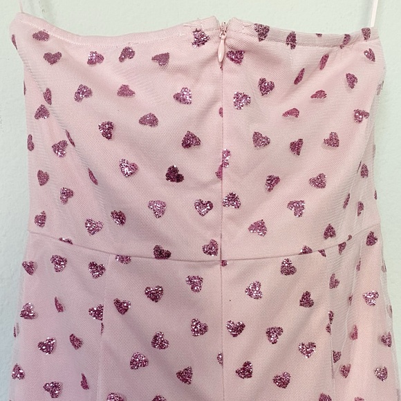Superdown Fifi Mesh Mini Dress Pink Glitter Heart Print Bodycon Party Sz Medium - Picture 10 of 12